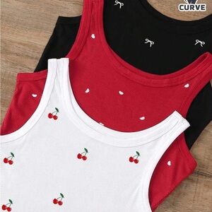 Cherry Embroidered Tank Tops Set cropped